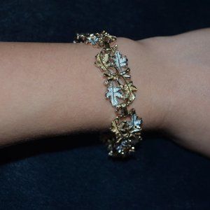 (C)SARAHCOV Sarah Coventry Vintage Golden Silver Maple Leaves 2 Layers Bracelet